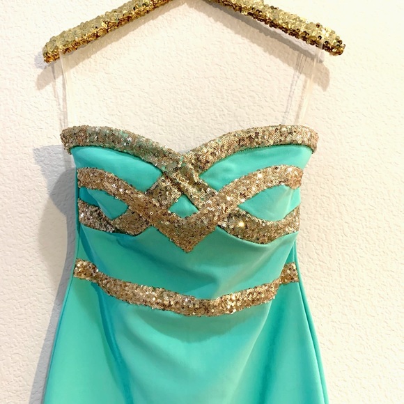 Strapless Teal Dress - Picture 2 of 4